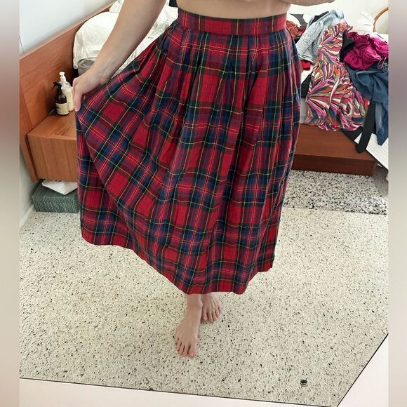 Vintage components by Susan Bristol red green tartan plaid midi skirt 8 6 - Picture 1 of 7